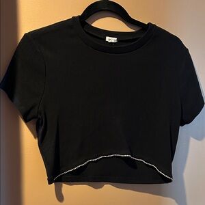 Garage Black Crop Top with Rhinestone Detail